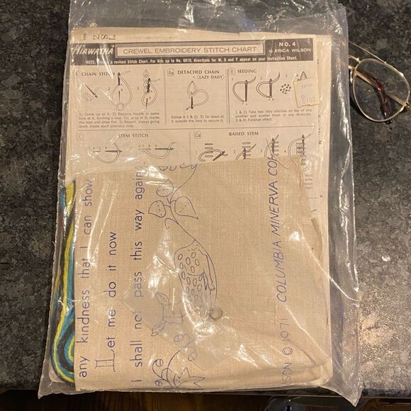 ERICA WILSON Crewel Kit "I Shall Pass"  1972 Open Package #7210 - Picture 4 of 9